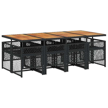 vidaXL 9 Piece Garden Dining Set with Cushions Black Poly Rattan