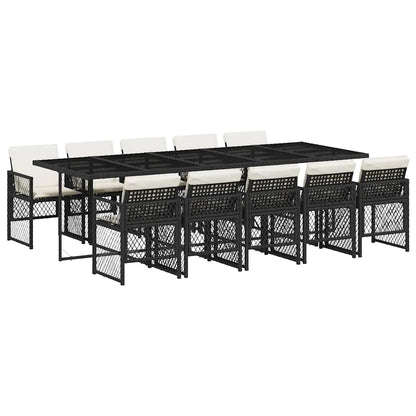 vidaXL 11 Piece Garden Dining Set with Cushions Black Poly Rattan