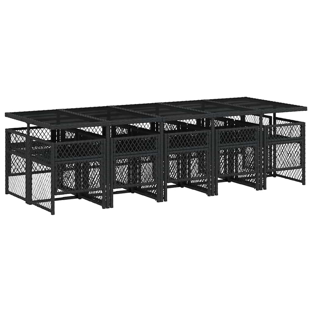 vidaXL 11 Piece Garden Dining Set with Cushions Black Poly Rattan