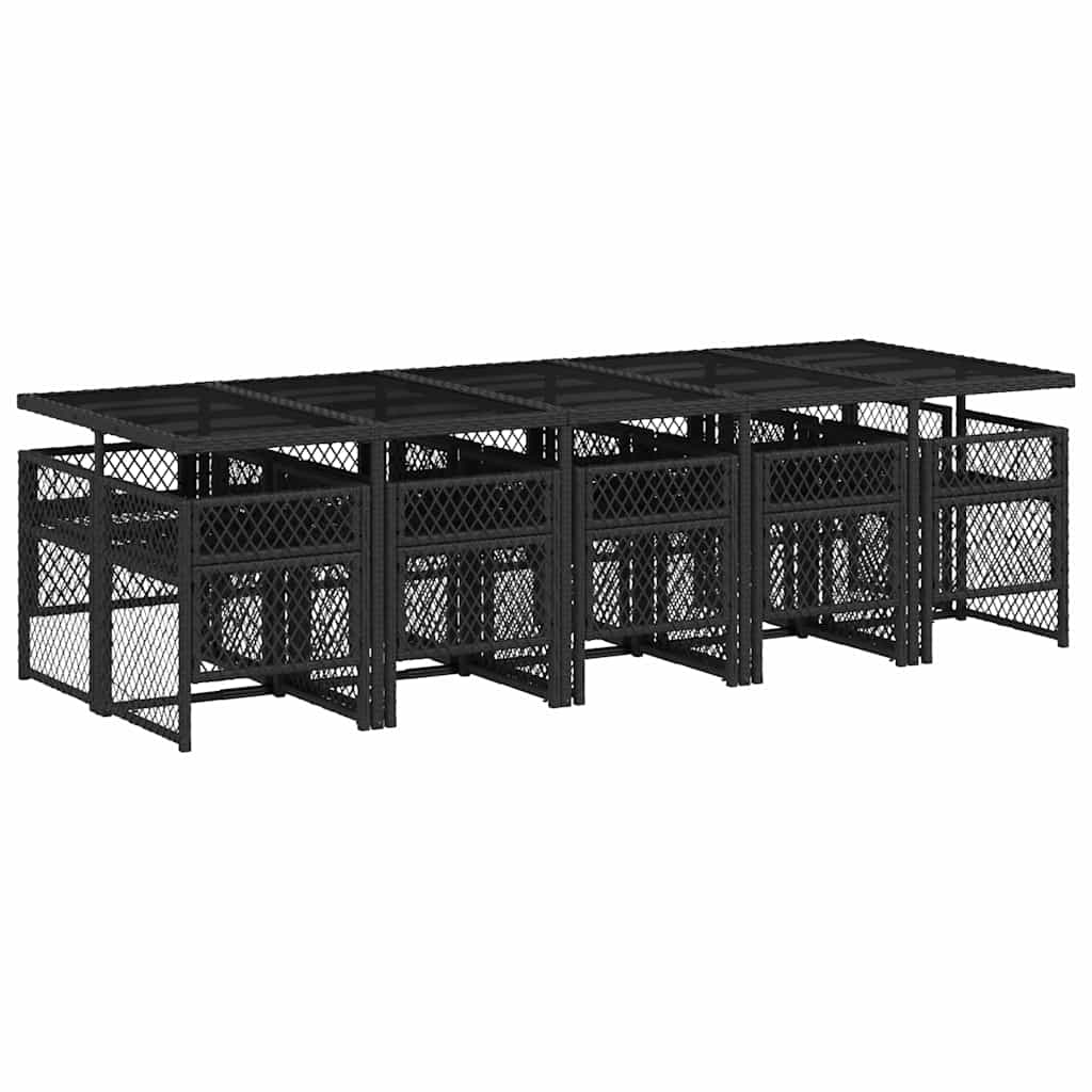 vidaXL 11 Piece Garden Dining Set with Cushions Black Poly Rattan