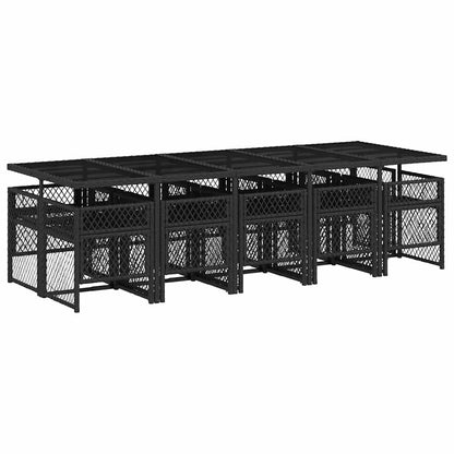 vidaXL 11 Piece Garden Dining Set with Cushions Black Poly Rattan