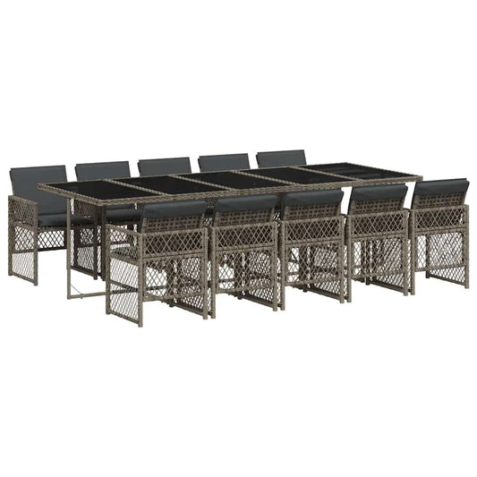 vidaXL 11 Piece Garden Dining Set with Cushions Grey Poly Rattan