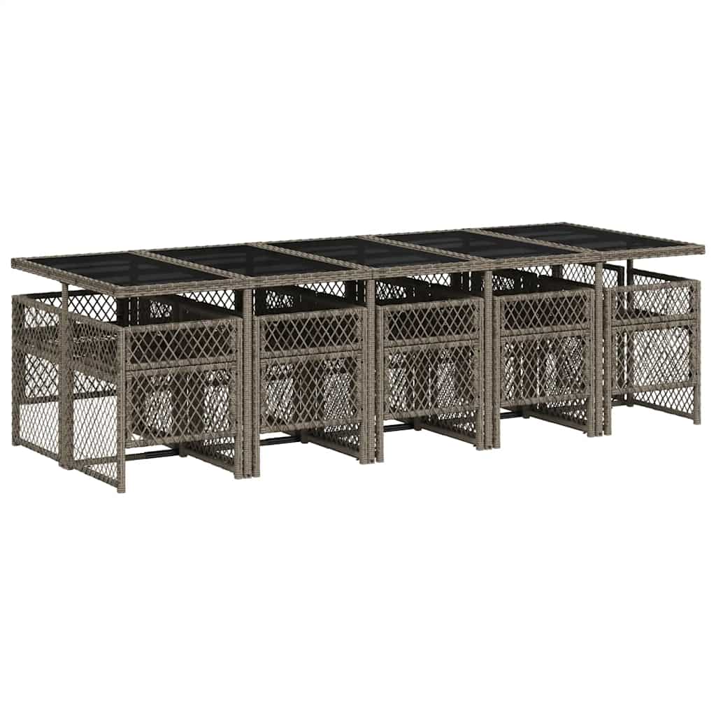 vidaXL 11 Piece Garden Dining Set with Cushions Grey Poly Rattan