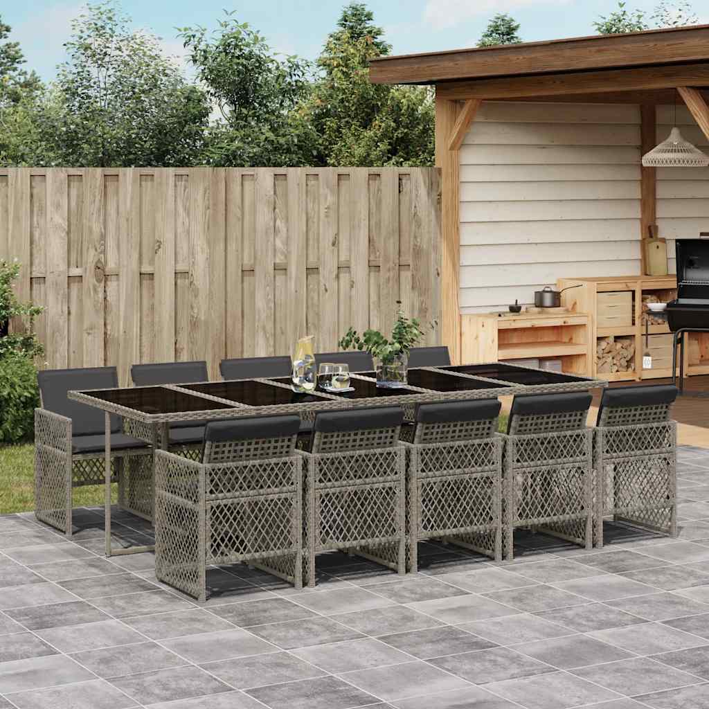 vidaXL 11 Piece Garden Dining Set with Cushions Grey Poly Rattan