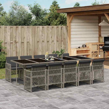 vidaXL 11 Piece Garden Dining Set with Cushions Grey Poly Rattan
