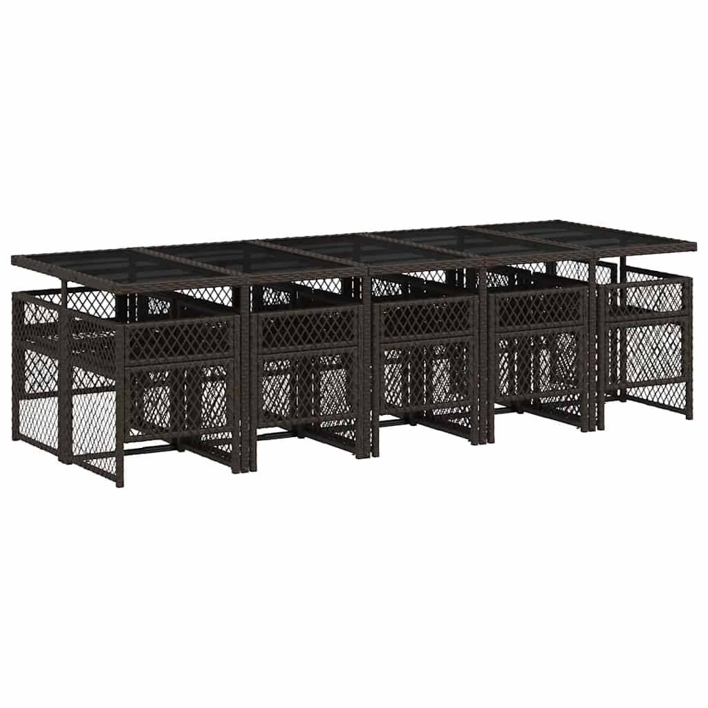vidaXL 11 Piece Garden Dining Set with Cushions Brown Poly Rattan