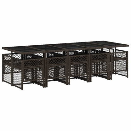 vidaXL 11 Piece Garden Dining Set with Cushions Brown Poly Rattan