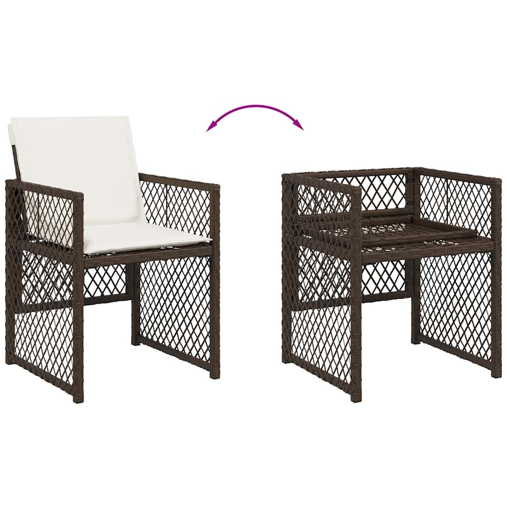 vidaXL 11 Piece Garden Dining Set with Cushions Brown Poly Rattan