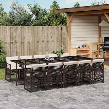 vidaXL 11 Piece Garden Dining Set with Cushions Brown Poly Rattan