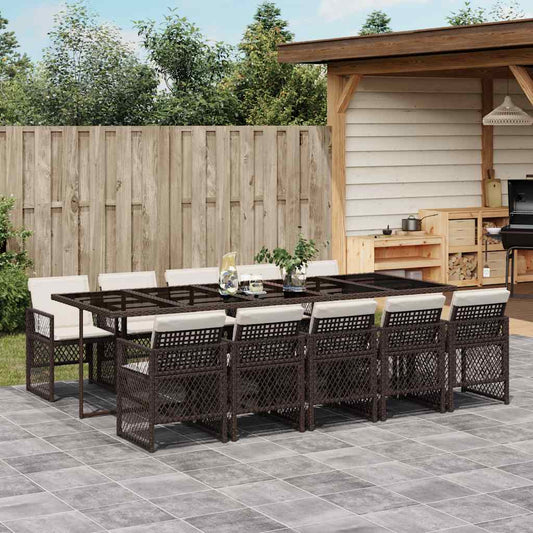 vidaXL 11 Piece Garden Dining Set with Cushions Brown Poly Rattan