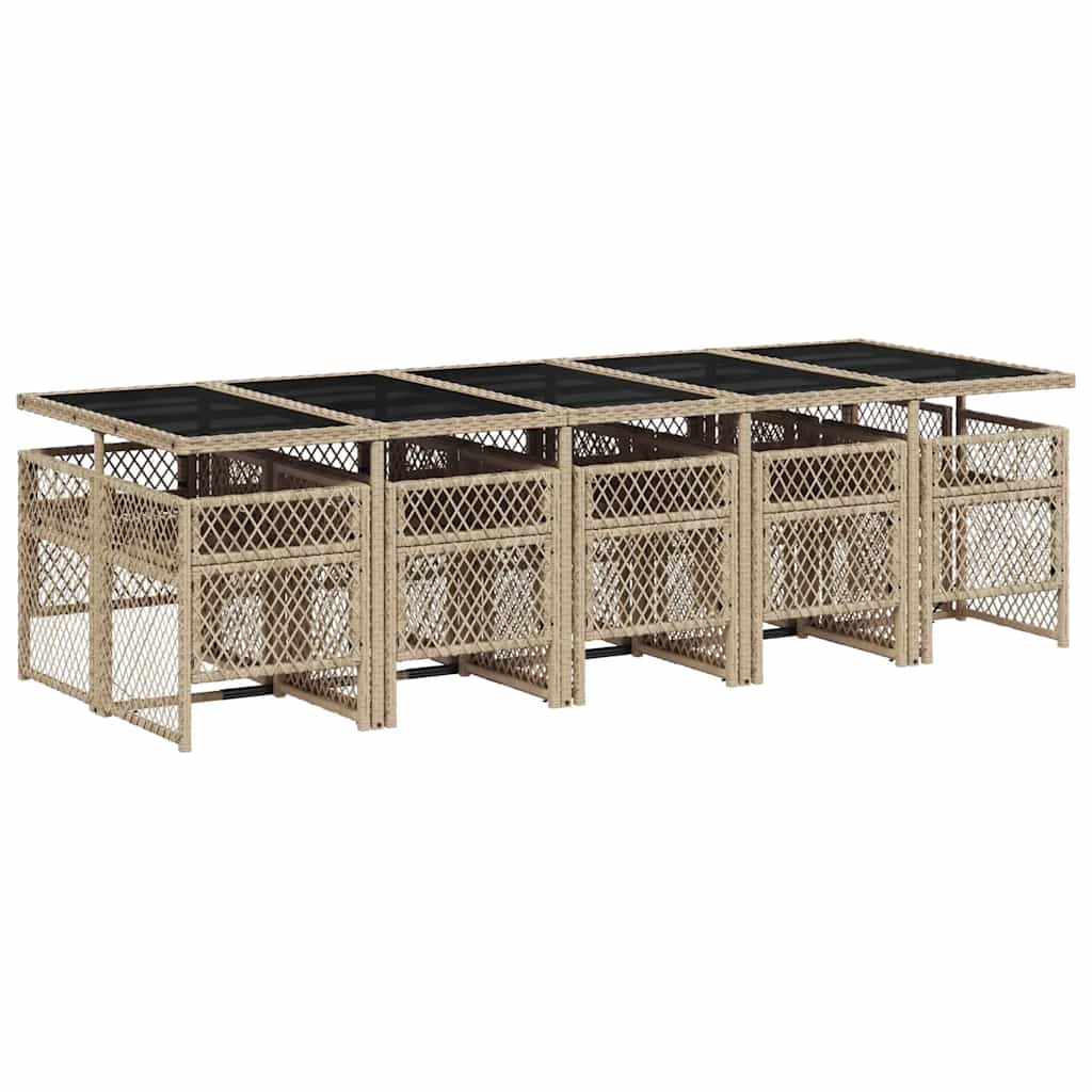 vidaXL 11 Piece Garden Dining Set with Cushions Beige Poly Rattan