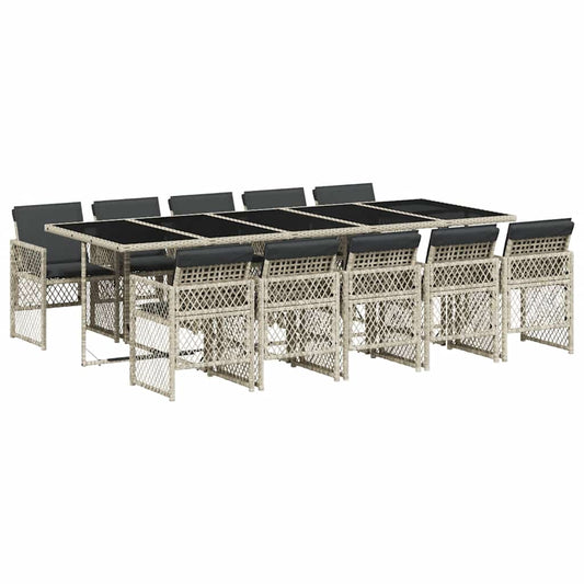 vidaXL 11 Piece Garden Dining Set with Cushions Light Grey Poly Rattan