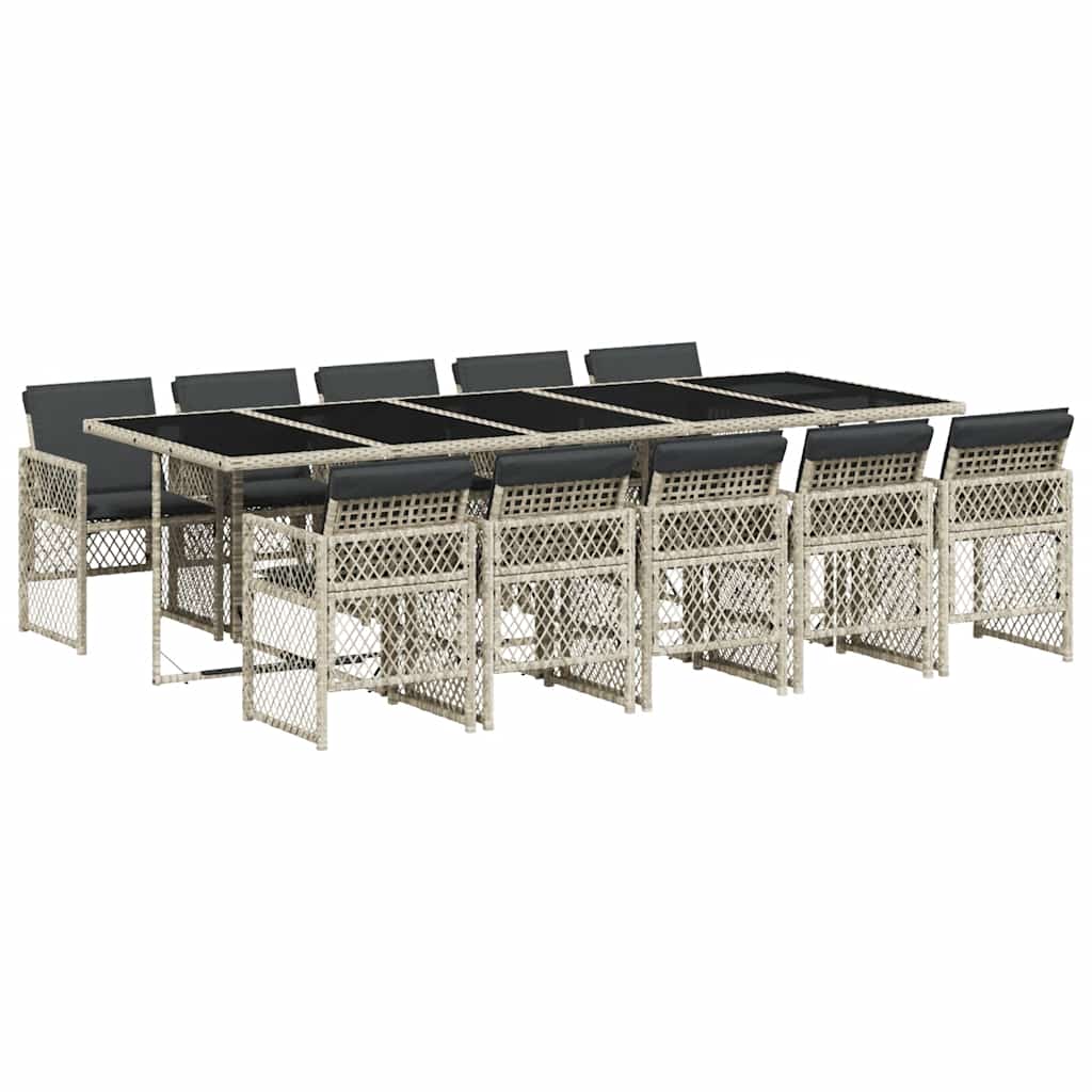vidaXL 11 Piece Garden Dining Set with Cushions Light Grey Poly Rattan