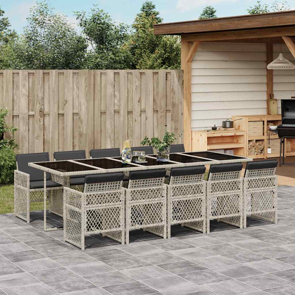 vidaXL 11 Piece Garden Dining Set with Cushions Light Grey Poly Rattan
