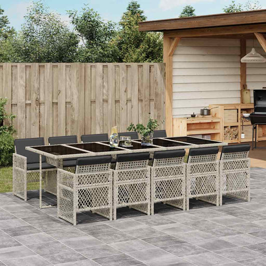 vidaXL 11 Piece Garden Dining Set with Cushions Light Grey Poly Rattan