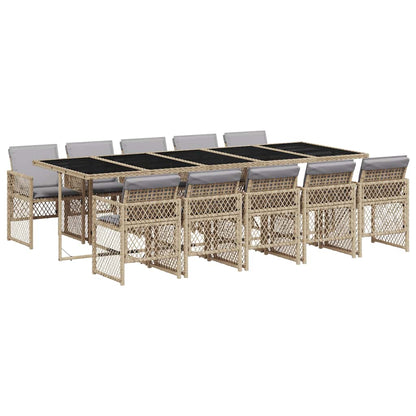 vidaXL Garden Dining Set | Beige | PE Rattan | 11 Piece Set | Foldable