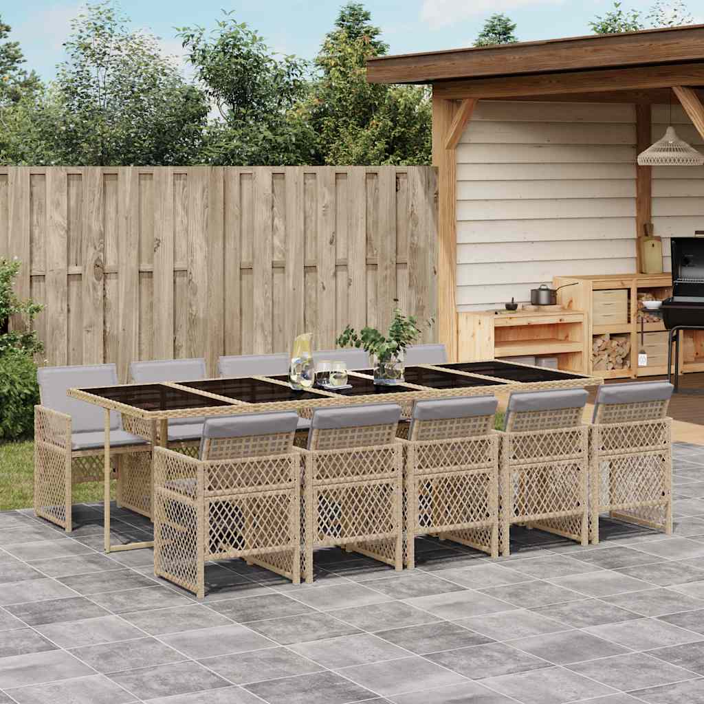 vidaXL Garden Dining Set | Beige | PE Rattan | 11 Piece Set | Foldable