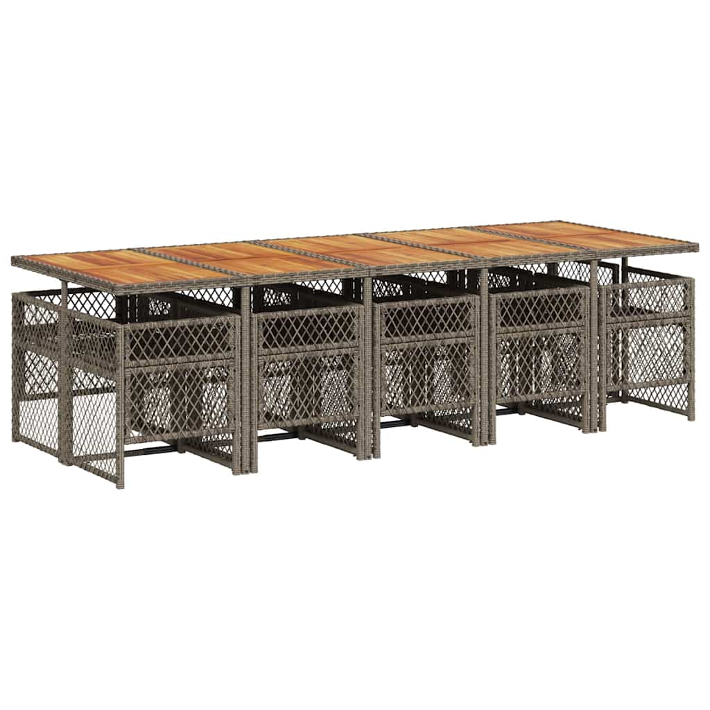 vidaXL 11 Piece Garden Dining Set with Cushions Grey Poly Rattan
