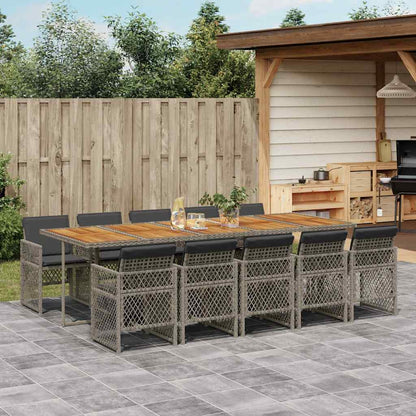 vidaXL 11 Piece Garden Dining Set with Cushions Grey Poly Rattan