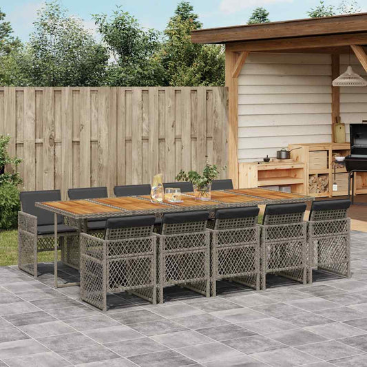 vidaXL 11 Piece Garden Dining Set with Cushions Grey Poly Rattan