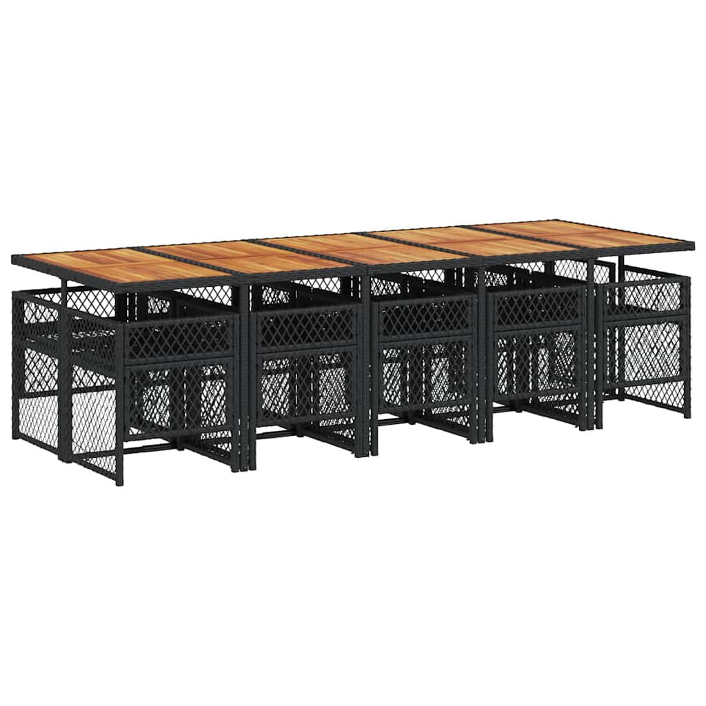vidaXL 11 Piece Garden Dining Set with Cushions Black Poly Rattan