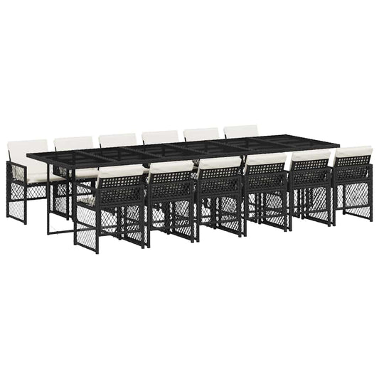 vidaXL 13 Piece Garden Dining Set with Cushions Black Poly Rattan