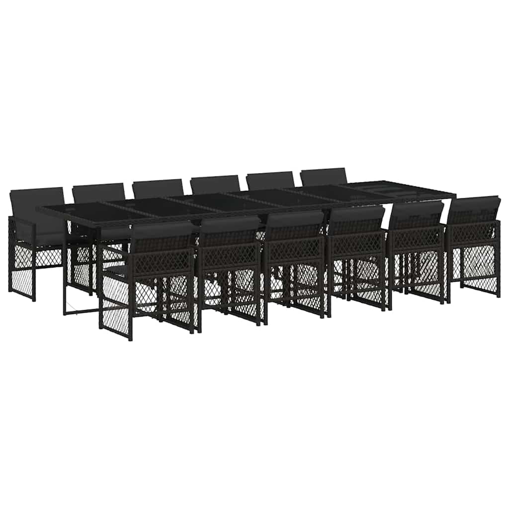 vidaXL 13 Piece Garden Dining Set with Cushions Black Poly Rattan