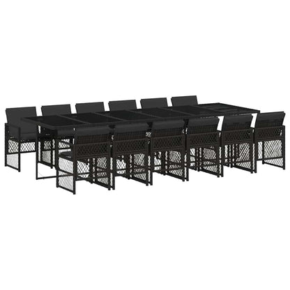 vidaXL 13 Piece Garden Dining Set with Cushions Black Poly Rattan