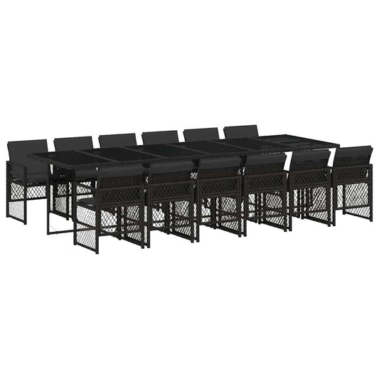 vidaXL 13 Piece Garden Dining Set with Cushions Black Poly Rattan
