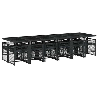 vidaXL 13 Piece Garden Dining Set with Cushions Black Poly Rattan