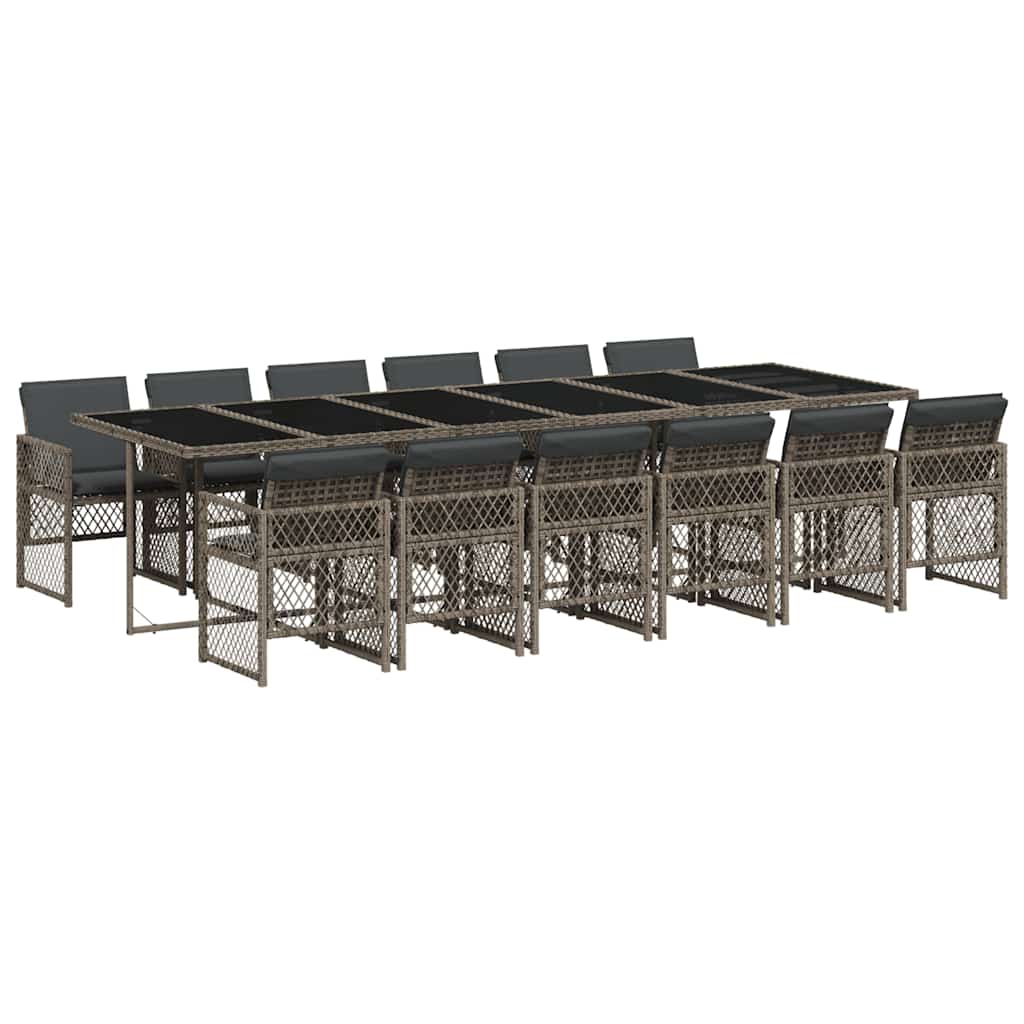 vidaXL 13 Piece Garden Dining Set with Cushions Grey Poly Rattan