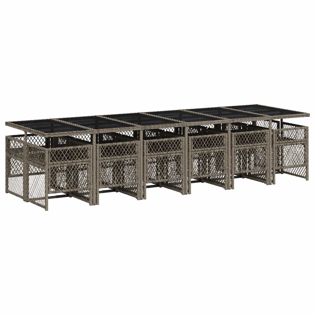 vidaXL 13 Piece Garden Dining Set with Cushions Grey Poly Rattan