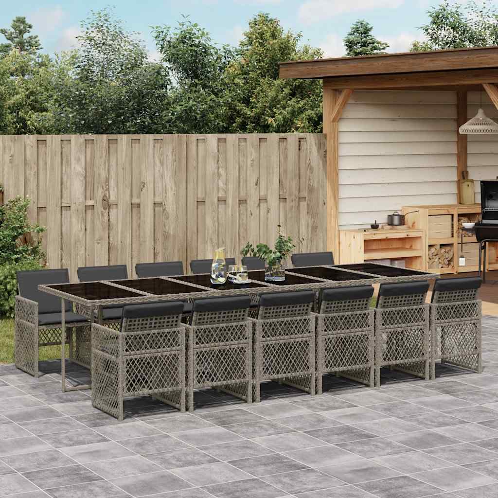 vidaXL 13 Piece Garden Dining Set with Cushions Grey Poly Rattan