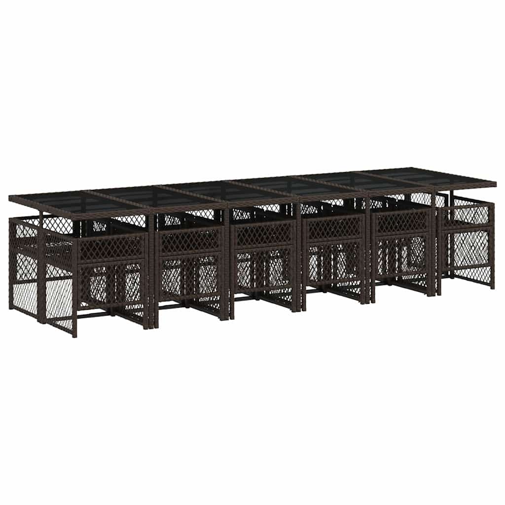 vidaXL 13 Piece Garden Dining Set with Cushions Brown Poly Rattan