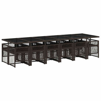 vidaXL 13 Piece Garden Dining Set with Cushions Brown Poly Rattan