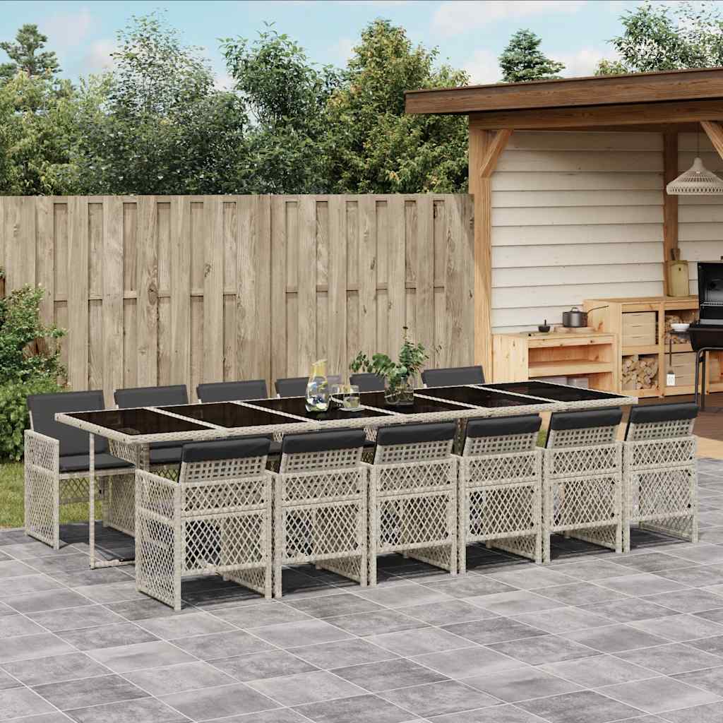 vidaXL 13 Piece Garden Dining Set with Cushions Light Grey Poly Rattan