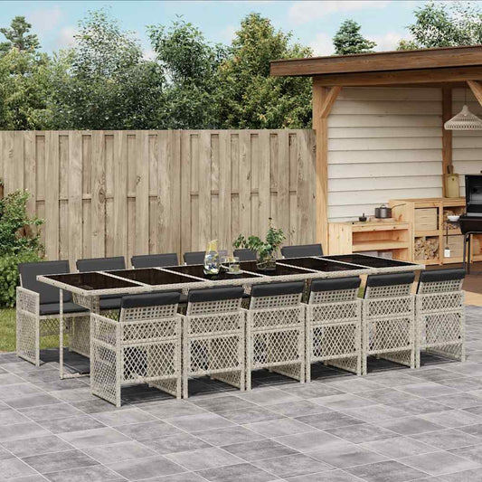 vidaXL 13 Piece Garden Dining Set with Cushions Light Grey Poly Rattan