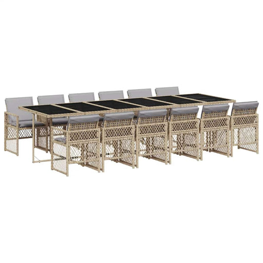 vidaXL 13 Piece Garden Dining Set with Cushions Beige Poly Rattan