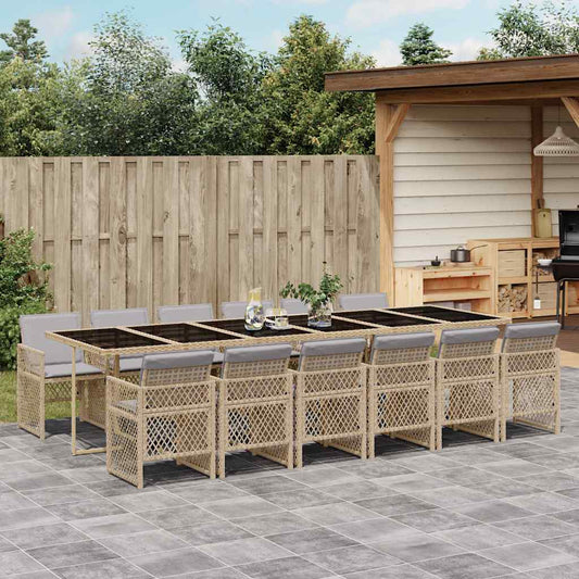 vidaXL 13 Piece Garden Dining Set with Cushions Beige Poly Rattan