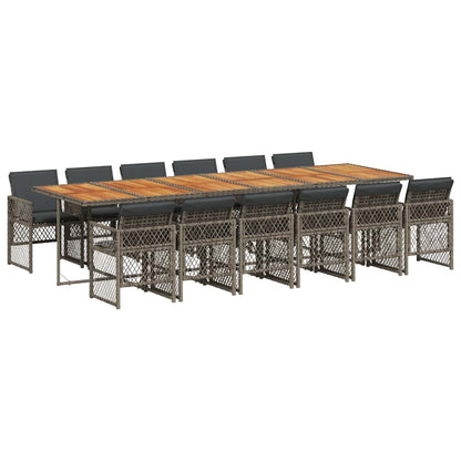 vidaXL 13 Piece Garden Dining Set with Cushions Grey Poly Rattan