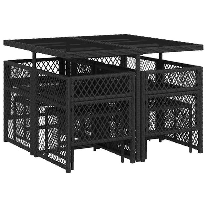 vidaXL 9 Piece Garden Dining Set with Cushions Black Poly Rattan