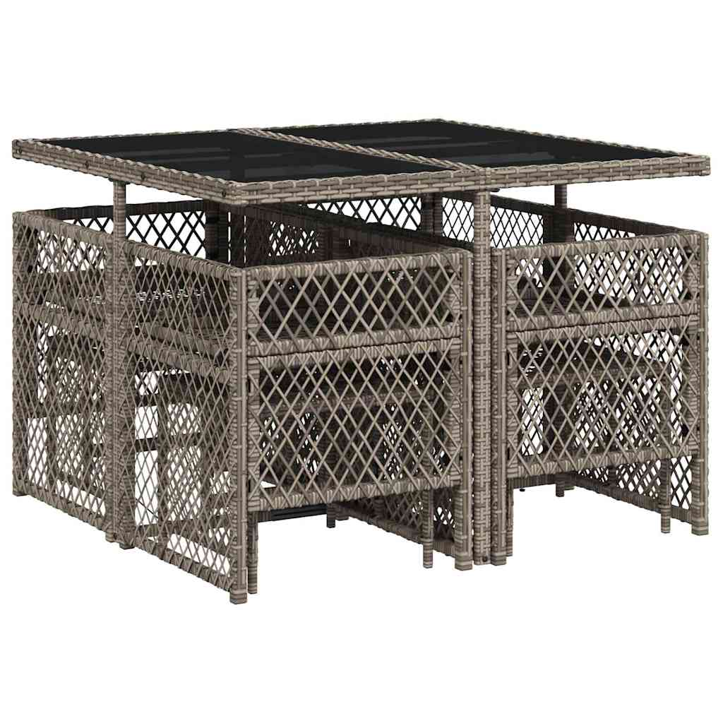 vidaXL 9 Piece Garden Dining Set with Cushions Grey Poly Rattan