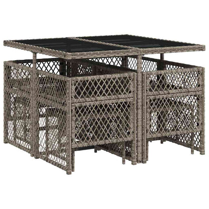 vidaXL 9 Piece Garden Dining Set with Cushions Grey Poly Rattan
