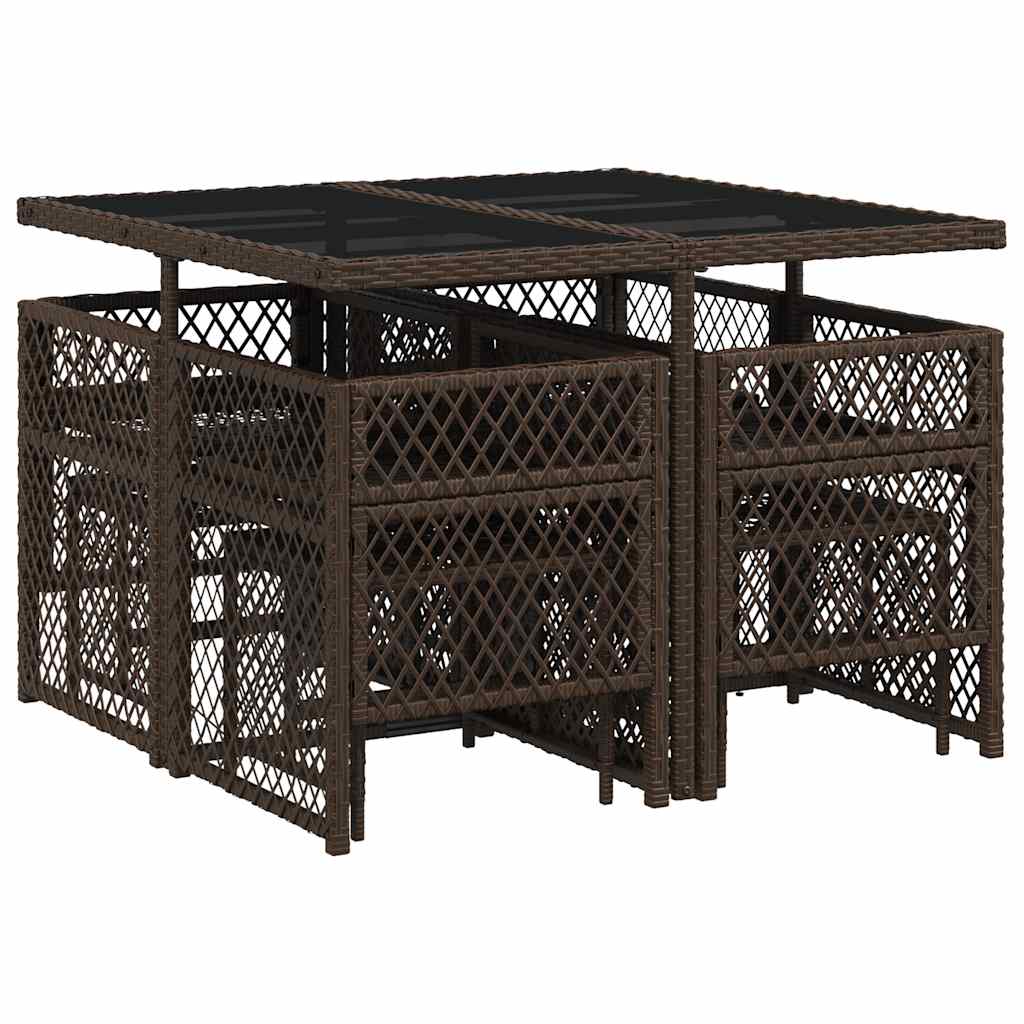 vidaXL 9 Piece Garden Dining Set with Cushions Brown Poly Rattan