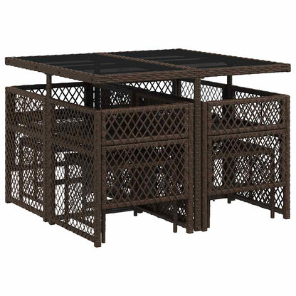 vidaXL 9 Piece Garden Dining Set with Cushions Brown Poly Rattan