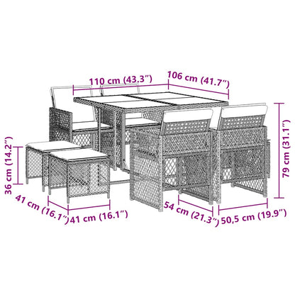 vidaXL 9 Piece Garden Dining Set with Cushions Brown Poly Rattan