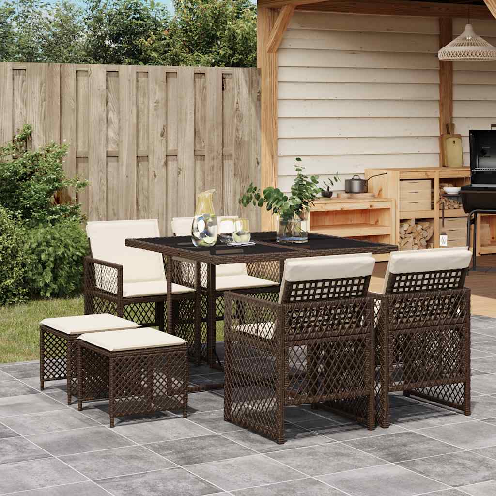 vidaXL 9 Piece Garden Dining Set with Cushions Brown Poly Rattan