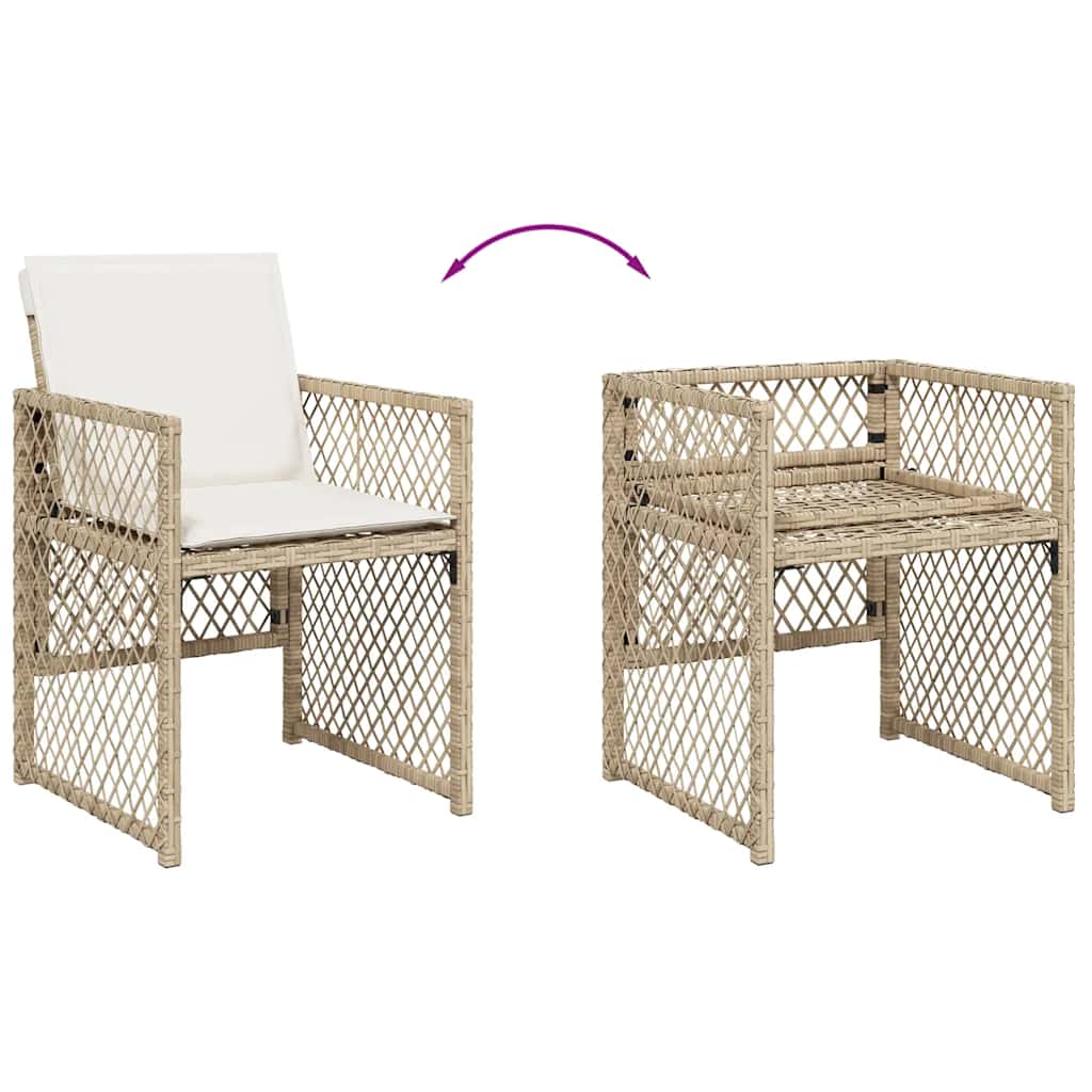 vidaXL 9 Piece Garden Dining Set with Cushions Beige Poly Rattan