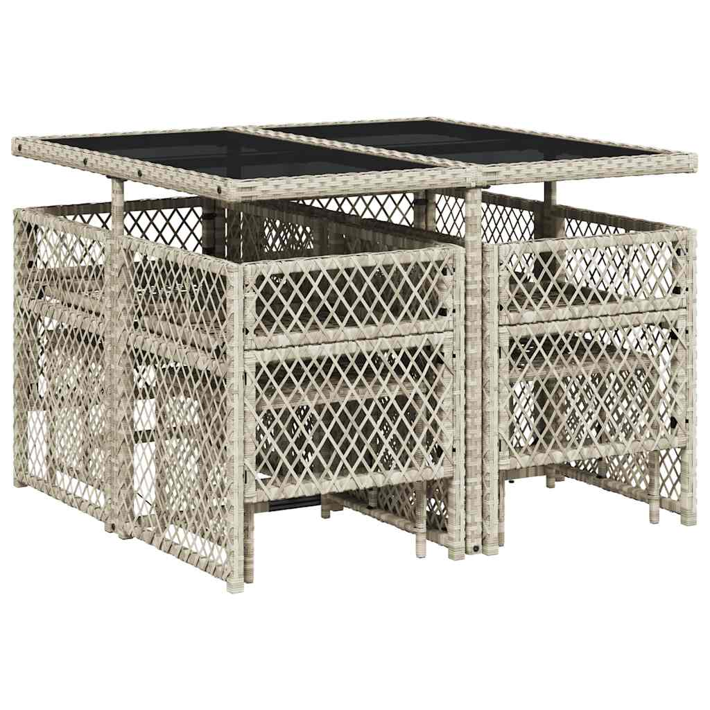 vidaXL 9 Piece Garden Dining Set with Cushions Light Grey Poly Rattan