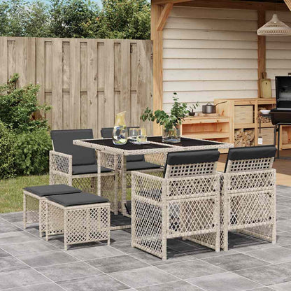 vidaXL 9 Piece Garden Dining Set with Cushions Light Grey Poly Rattan